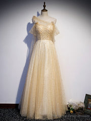 Sexy Gold Sequins Pearls Pleats Prom Dress