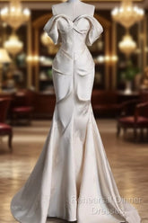 Sexy Mermaid Off The Shoulder Ivory Satin Long Wedding Dresses Brides Dress