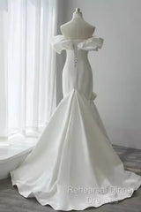 Sexy Mermaid Off The Shoulder Satin White Long Wedding Dresses Brides Dress