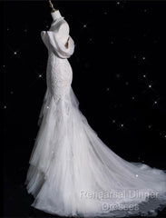 Sexy Mermaid Off The Shoulder White Lace Long Wedding Dresses Brides Dress