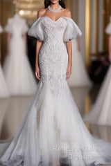 Sexy Mermaid Off The Shoulder White Lace Long Wedding Dresses Brides Dress