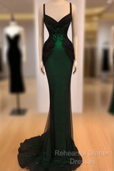 Sexy Mermaid Sequin Long Dark Green Lace Semi Formal Prom Dress Formal Dress