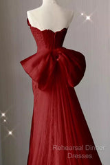 Sexy Mermaid Strapless Red Lace Long Semi Formal Prom Dress