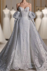 Sexy Mermaid Sweetheart Long Sleeves White Lace Wedding Dresses Brides Dress