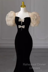 Sexy Mermaid Velvet Party Dresses Black Semi Formal Prom Dresses