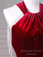 Sexy Mermaid Velvet Party Dresses Red Semi Formal Prom Dresses