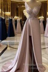 Sexy Robe De Soiree A-Line One-Shoulder Floor Length Beaded Slit Long Semi Formal Prom Dresses Semi Formal Prom Gown Evening Dresses