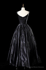 Sexy Satin Spaghetti Strap Black Wedding Gown A Line Party Evening Dress Formal Prom Dress