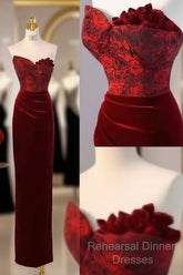 Sexy Sheath Long Senior Burgundy Velvet Semi Formal Prom Dress Formal Dress