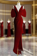 Sexy Sheath V Neckline Long Senior Red Semi Formal Prom Dress Formal Dress