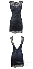 Sheath Bateau Backless Short Homecoming Navy Blue Lace Mother Of The Bride Dress