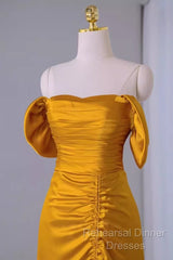 Sheath Off The Shoulder Yellow Semi Formal Prom Dresses Evening Dress
