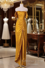 Sheath Off The Shoulder Yellow Semi Formal Prom Dresses Evening Dress