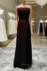 Sheath Spaghetti Straps Tulle Long Semi Formal Prom Dress With Silt