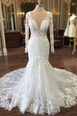 Sheath V-neck Floor Length Tulle Applique Wedding Dresses