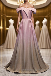 Shiny Off Shoulder Pink Ombre Semi Formal Prom Dresses, Pink Ombre Formal Graduation Evening Dresses