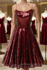 Shiny Sequins Backless Burgundy Short Semi Formal Prom Dresses, Backless Burgundy Homecoming Dresses, Burgundy Formal Evening Dresses