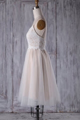 Short A-line Spaghetti Strap Lace Tulle Wedding Dresses