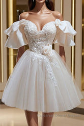 Short Beige Semi Formal Prom Dresses, Beige Tulle Lace Homecoming Dresses