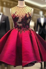 Short Homecoming Dress Short A Line Satin Appliques  Party Dresses Gowns