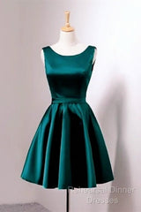 Short Hunter Green Satin Semi Formal Prom Dress With Bow