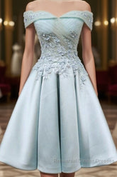 Short Off Shoulder Semi Formal Prom Homecoming Dresses Lace Embroidery