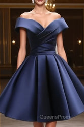 Short Satin Off Shoulder Homecoming Dress For Semi Formal Prom