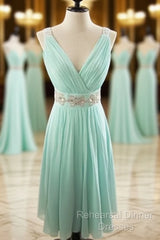 Short Seafoam Blue Semi Formal Prom Dress/Homecoming Dress/Bridesmaid Dress/Wedding Party Dress/Mini Dress