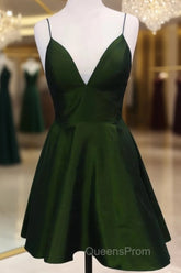 Short Silve Green Satin V-Neck Dress