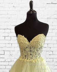 Short Yellow Lace Corset Ruffle Hemline Dress