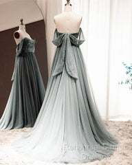 Silver Grey Tulle Off Shoulder Beading Dress