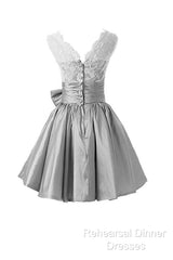 Silver Taffeta Short Homecoming Dresses Semi Formal Prom Dresses