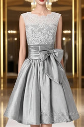 Silver Taffeta Short Homecoming Dresses Semi Formal Prom Dresses