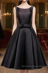 Simple A-Line Satin Black Short Semi Formal Prom Dress, Black Homecoming Dress