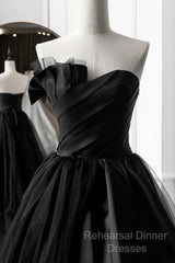Simple A-Line Satin Strapless Black Long Semi Formal Prom Dress