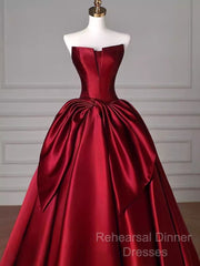 Simple A Line Strapless Burgundy Floor Length Semi Formal Prom Dress