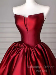 Simple A Line Strapless Burgundy Floor Length Semi Formal Prom Dress