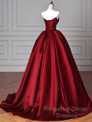 Simple A Line Strapless Burgundy Floor Length Semi Formal Prom Dress