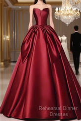 Simple A Line Strapless Burgundy Floor Length Semi Formal Prom Dress