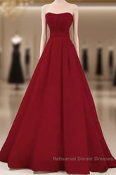 Simple A Line Strapless Long Red Semi Formal Prom Dress Evening Dress