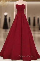 Simple A Line Strapless Long Red Evening Prom Dress Evening Dress