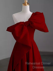 Simple A Line Strapless Red Floor Length Semi Formal Prom Dress