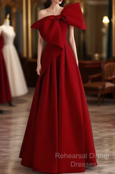 Simple A Line Strapless Red Floor Length Semi Formal Prom Dress