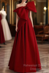 Simple A Line Strapless Red Floor Length Semi Formal Prom Dress