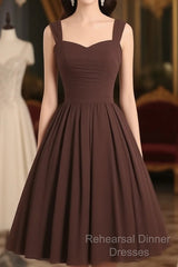 Simple A-Line Sweetheart Neck Chiffon Brown Short Semi Formal Prom Dress, Brown Homecoming Dress