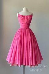 Simple Ball Gown Spaghetti Straps Pink Chiffon Semi Formal Prom Dresses Birthday Outfits