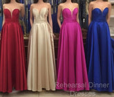 Simple Design Sweetheart Long Satin Semi Formal Prom Dresses