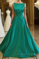 Simple Green Satin Long Semi Formal Prom Dresses, Green Formal Dresses, Green Graduation Dresses, Green Evening Dresses