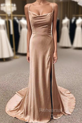 Simple Long Wedding Guest Dresses Sheath Satin Formal Evening Dress