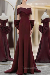 Simple Mermaid Satin Burgundy Long Semi Formal Prom Dress, Burgundy Long Formal Dress